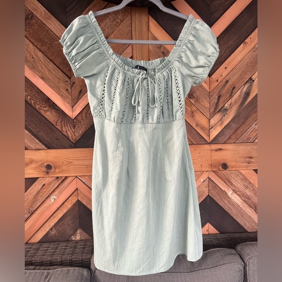Lulus Wisteria Light Blue Embroidered Off-the-Shoulder Mini Dress Size Medium - Picture 4 of 9